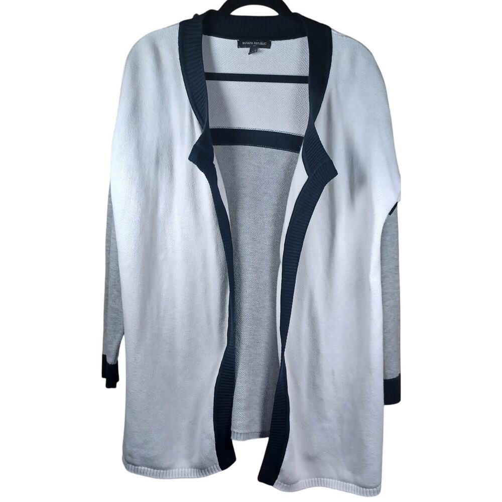 Banana Republic Womens Colorblock Open Front Cardigan White Grey Black Size Med